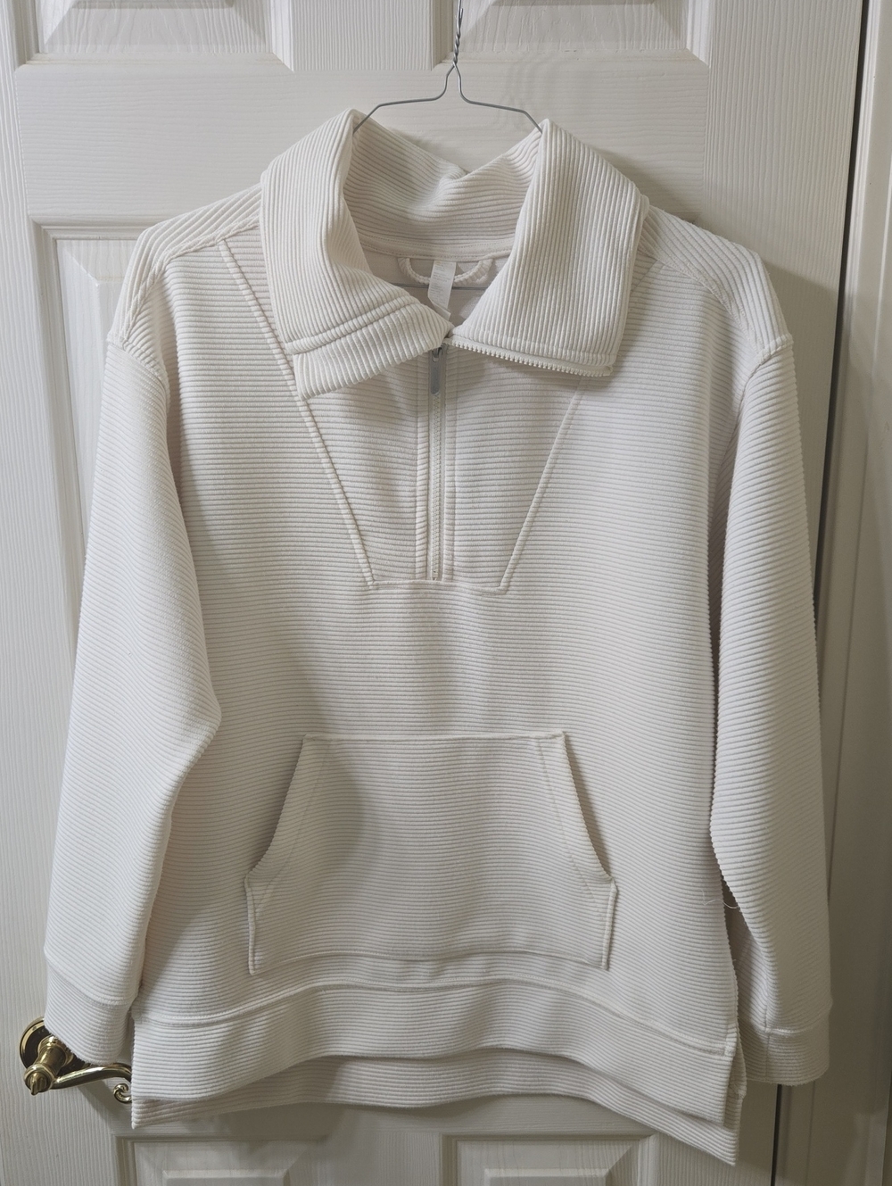 Zella Women's Cream Zip-Front Ribbed Pullover